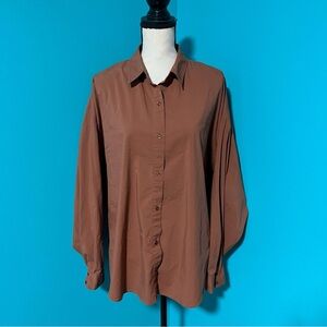 Express XL Solid Brown Boyfriend Portofino Long Sleeve Button Down Shirt